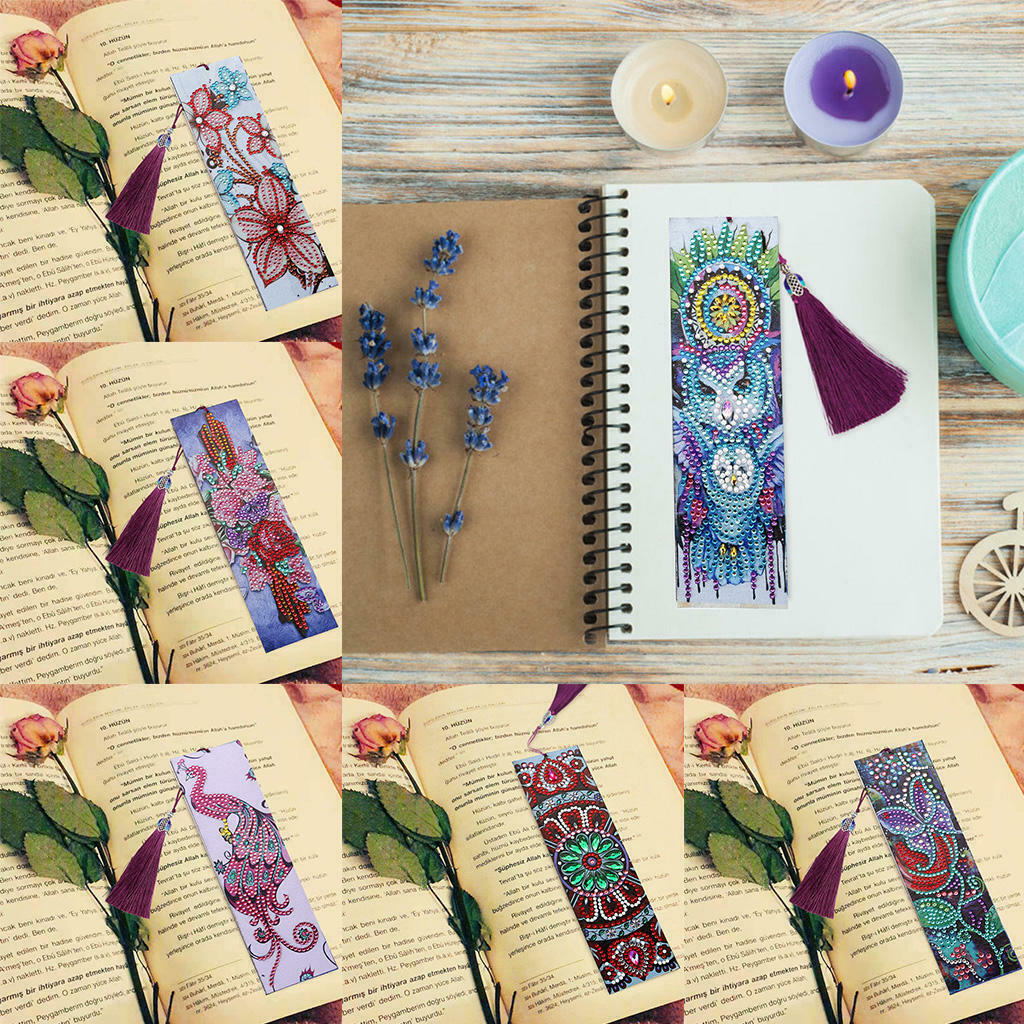 6 Sets 5D DIY Diamond Painting Kit Leather Tassel Bookmark Office Book Mark