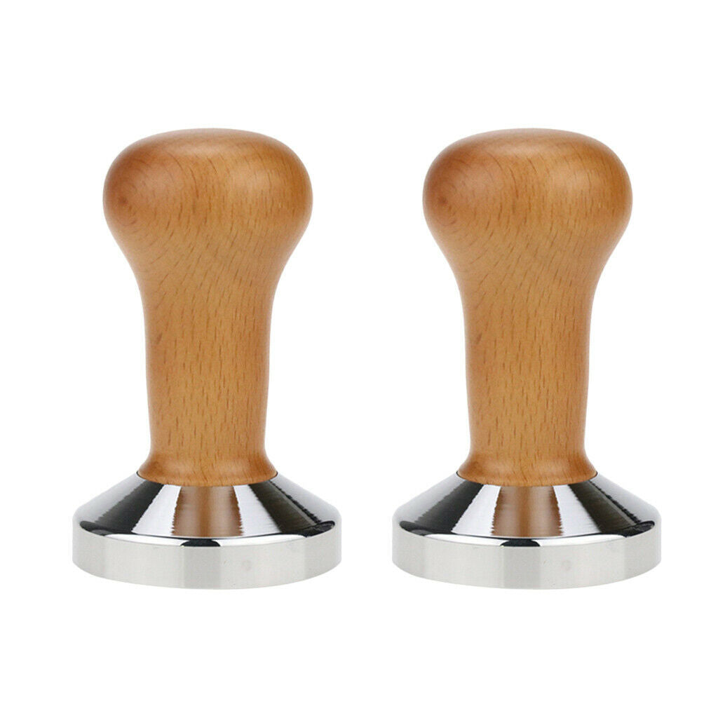 2pcs Coffee Bean Tamper Barista Pressing Tool w/ Wodoen Handle Easy to Clean