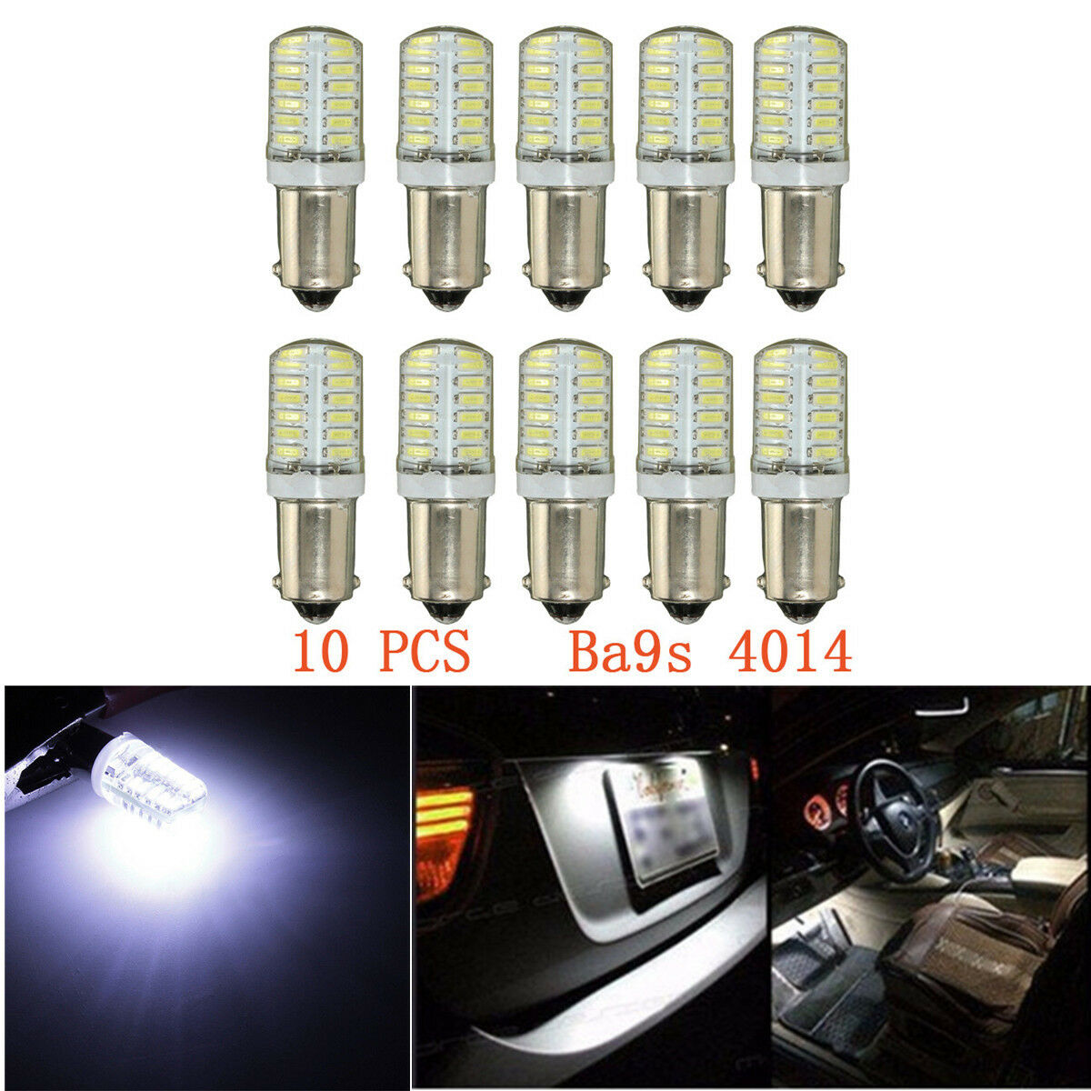 10x BA9S T11 T4W 4014 LED Car Side Light Bulb Interior Lamp White 24-SMD DC 12V