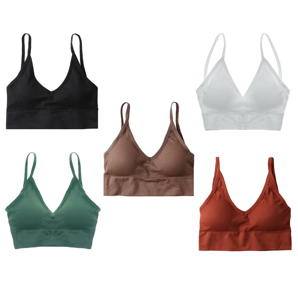 5x Womens Nylon V Neck Padded Bralette Comfort Bra Bustier Yoga Bra Set
