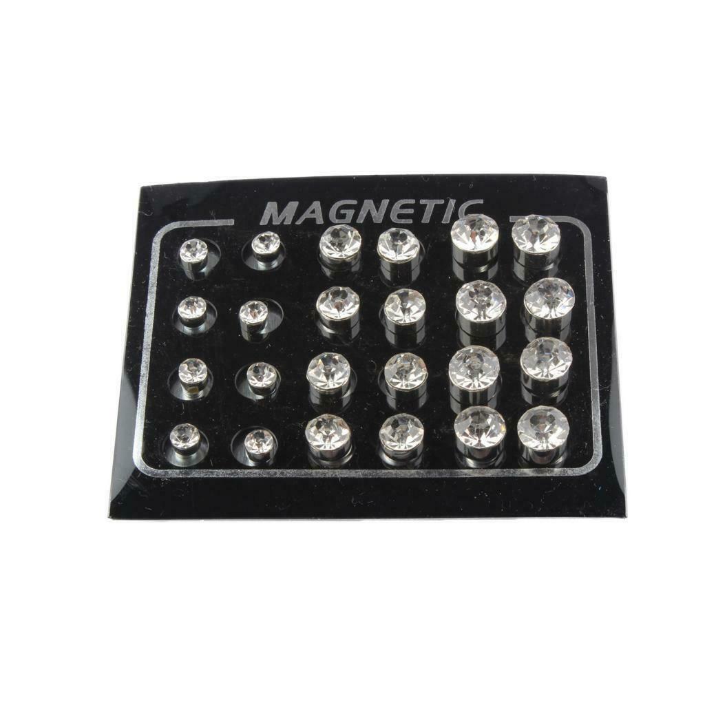 12 Pairs Cool Crystal Ear Studs Magnetic Earrings No Pierced Jewelry 4/6/7mm