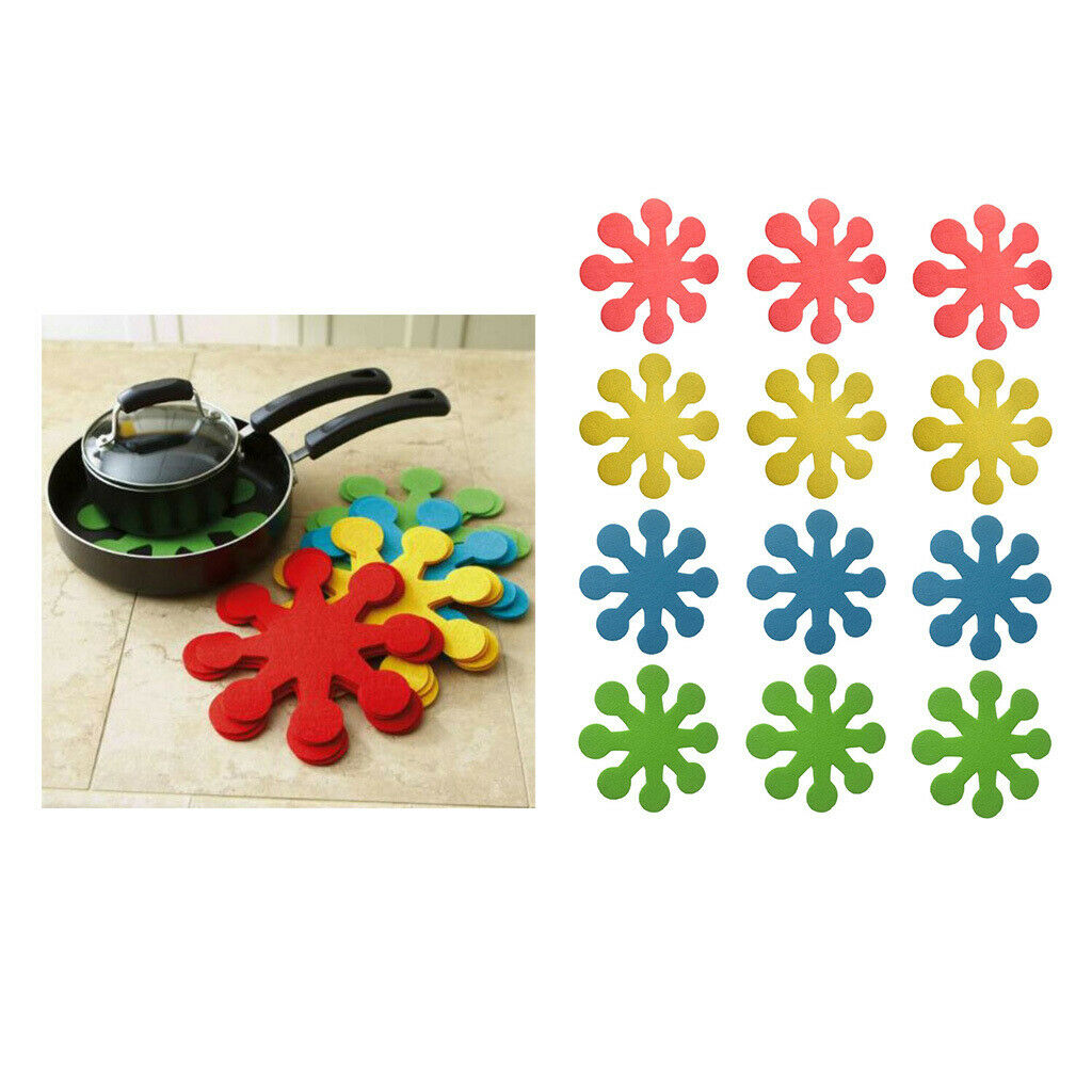 3Sets 12Pcs Petal Flower Pad Kitchen Pot Holder Bowl Placement Coasters Pad