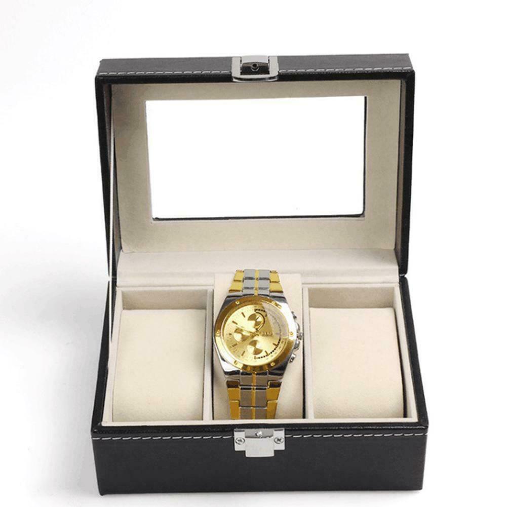 3 Slots Leather Watch Box Jewelry Bracelet Case Holder Necklace Organizer @