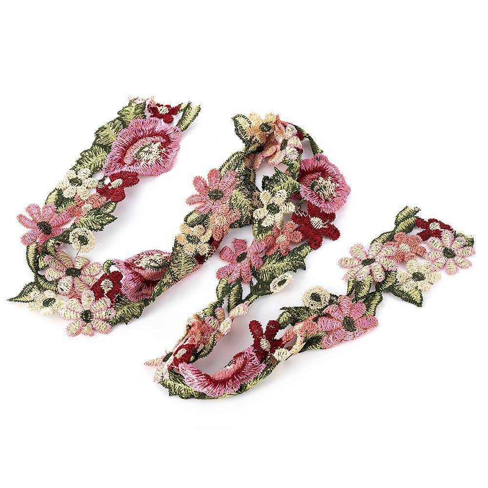 1Yard Flower Leaves Lace Trim Ribbon Wedding Applique Embroidered Sewing Craft