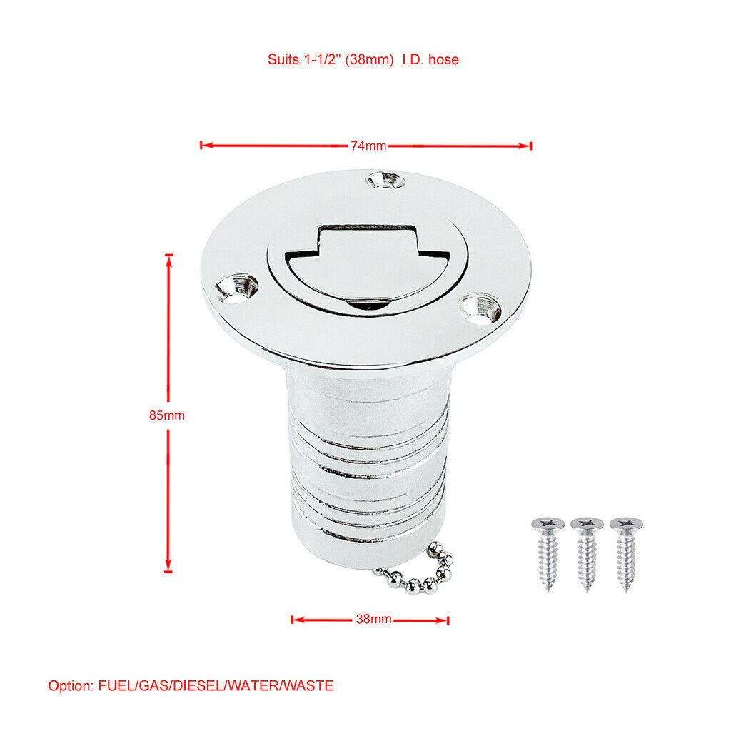 Boat Deck Gas Fill / Filler Keyless   1 1/2'' 316 Stainless Steel FUEL
