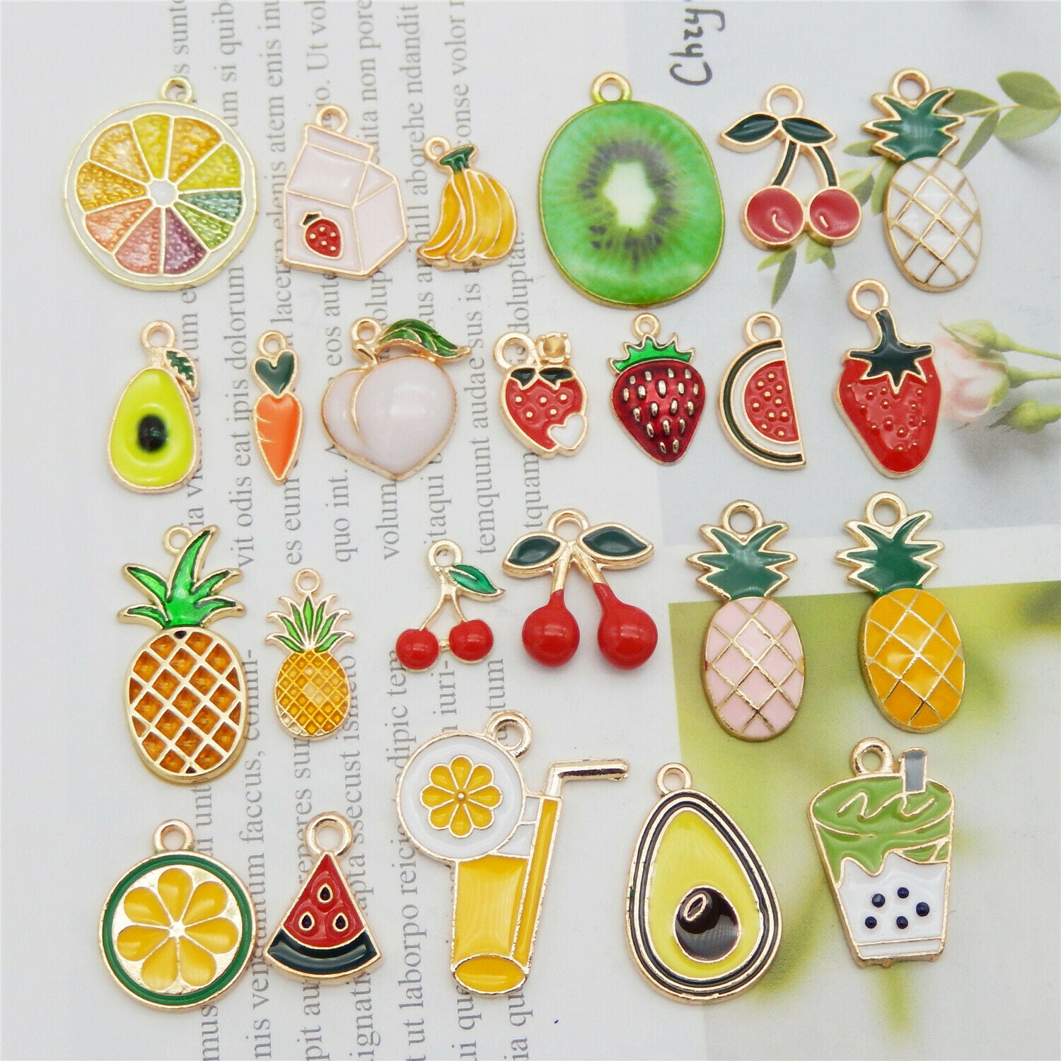 24 pcs Multi-style Enamel Fruits Charms Earring Pendant Jewelry Making Crafting