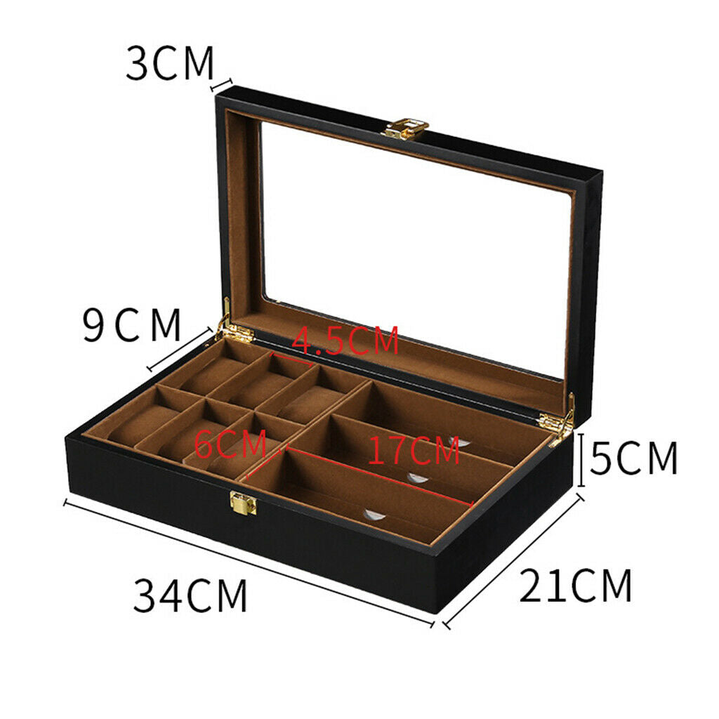 Premium Wood 9 Grid Wrist Watch Glasses Box Gift Box Jewelry Holder Display