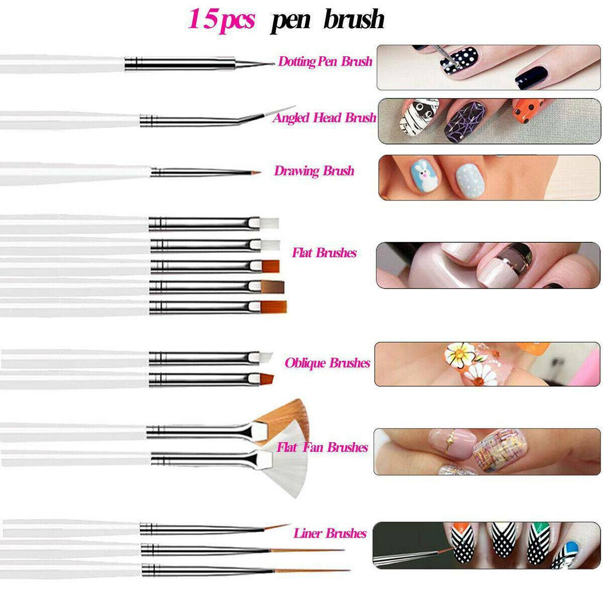 20PCS Gel Nails Art Design Set Dotting Painting Drawing Polish Brushes Pen Tools