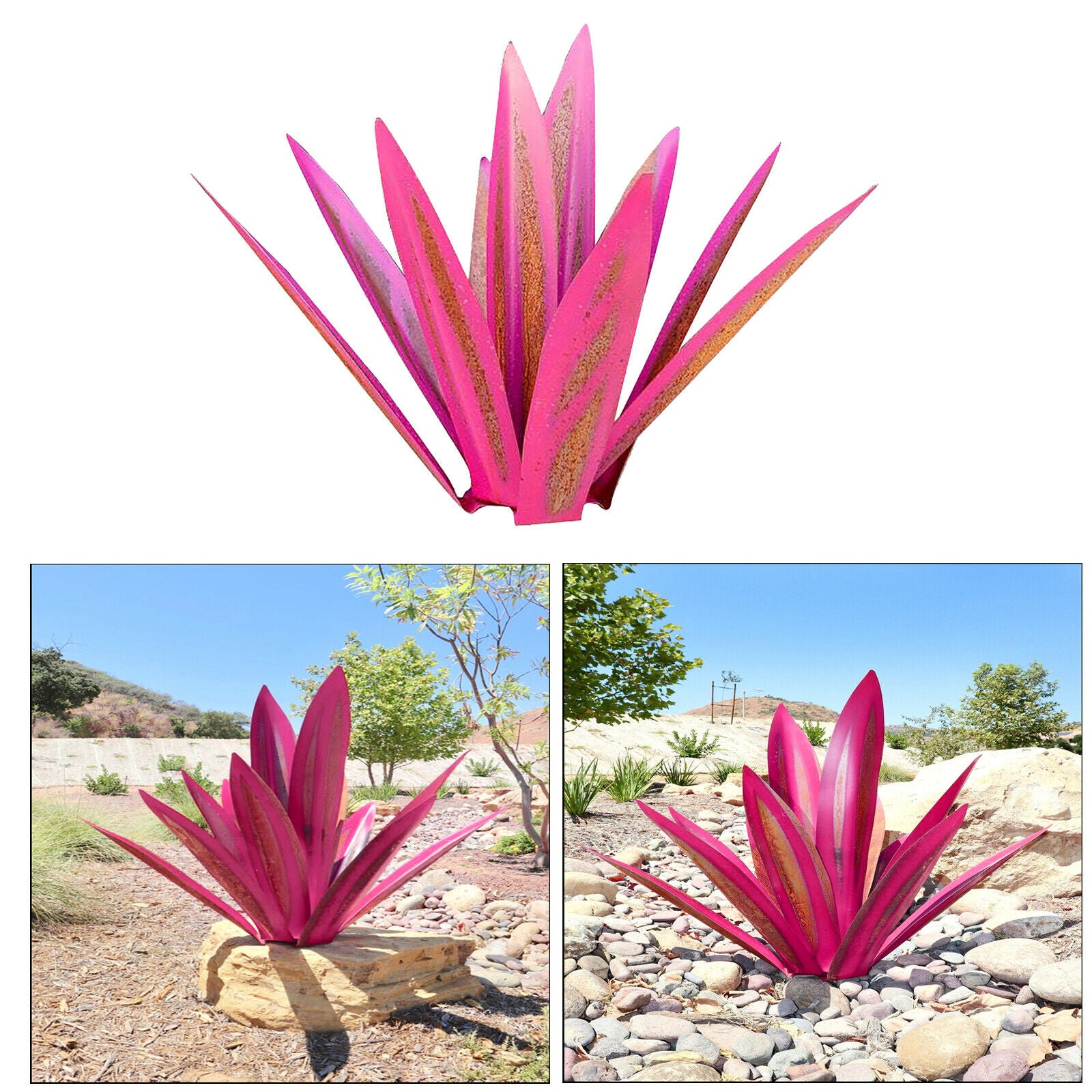 Decorative Agave Plant Hand Painted Garden Art Outdoor Home Decor pink 65cm
