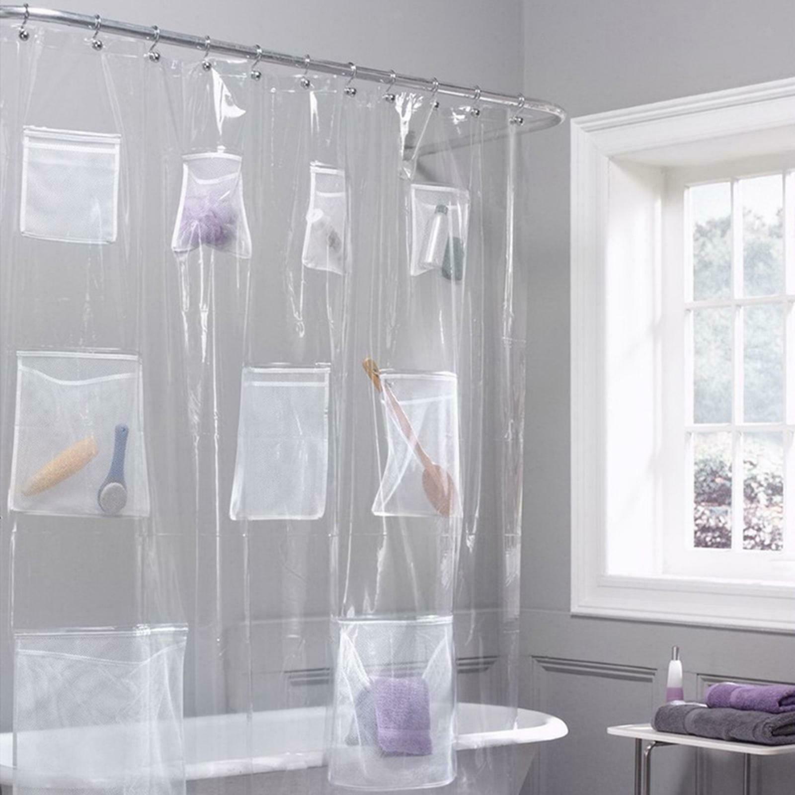 Waterproof Clear Shower Curtain With 13 Pockets Bathing Bathroom Accessories