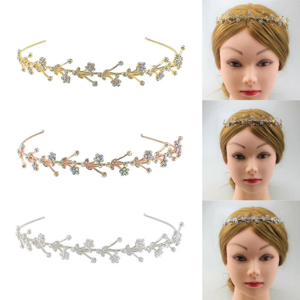3 Pack Wedding Women's Crystal Bridal Flower and Leaves Crown Headband Tiaras