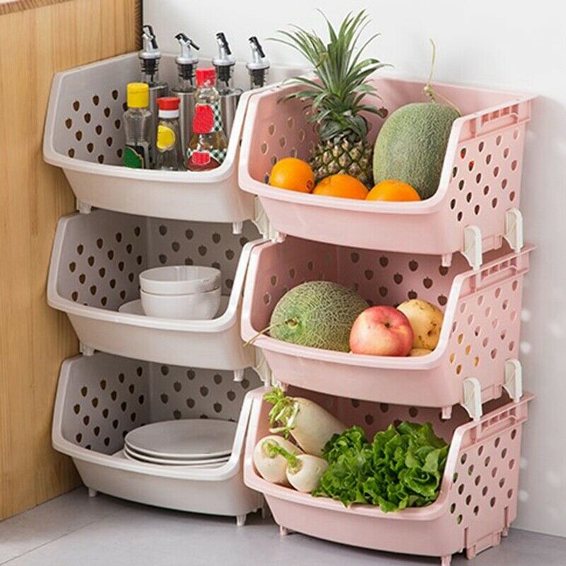 Kitchen Organizer Basket Shelf Stackable Single-Deck Fruit Vegetable Storage BL7