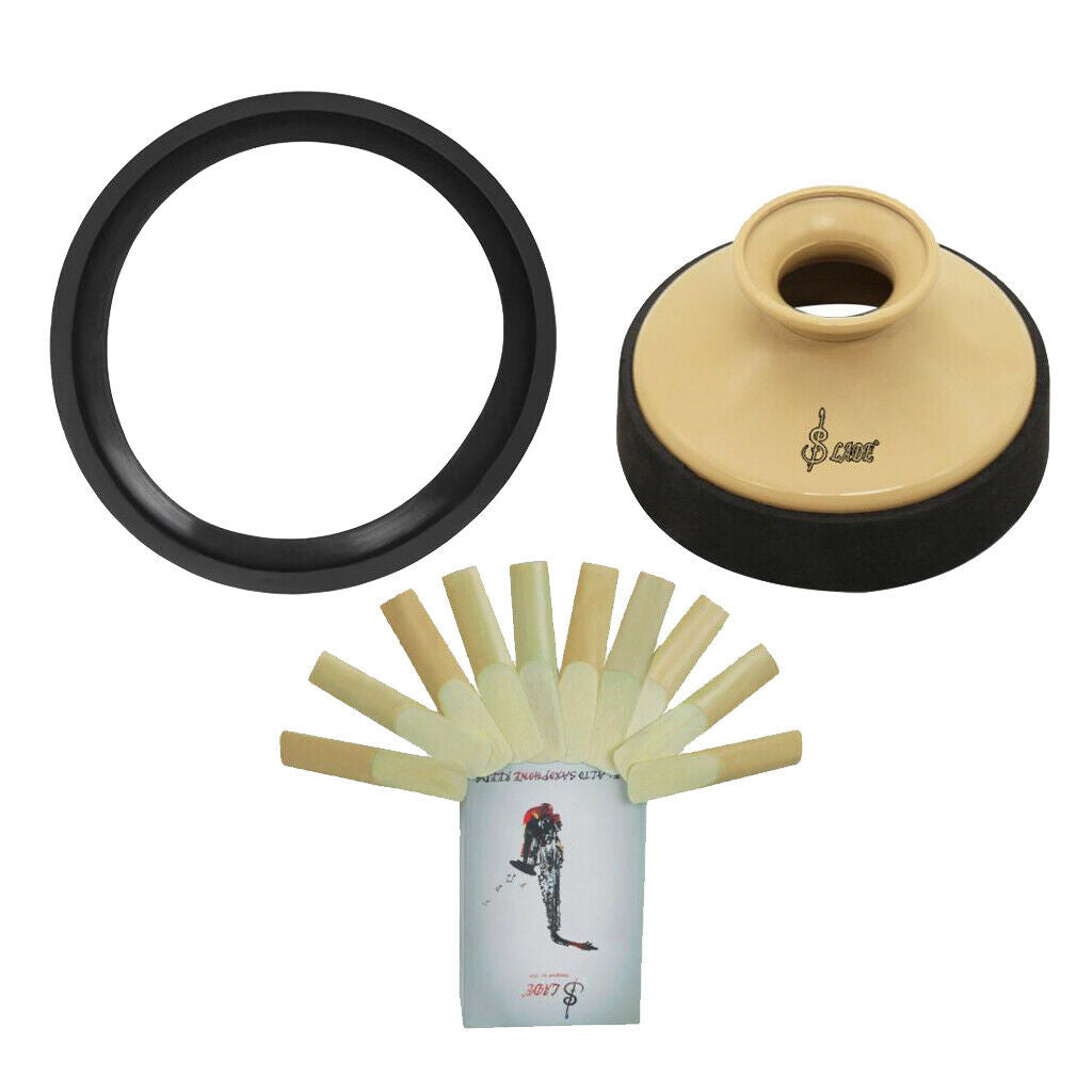 Alto Saxophone Sax Accessory Kit Practice Mute+Reeds+Silencer Ring for Beginners