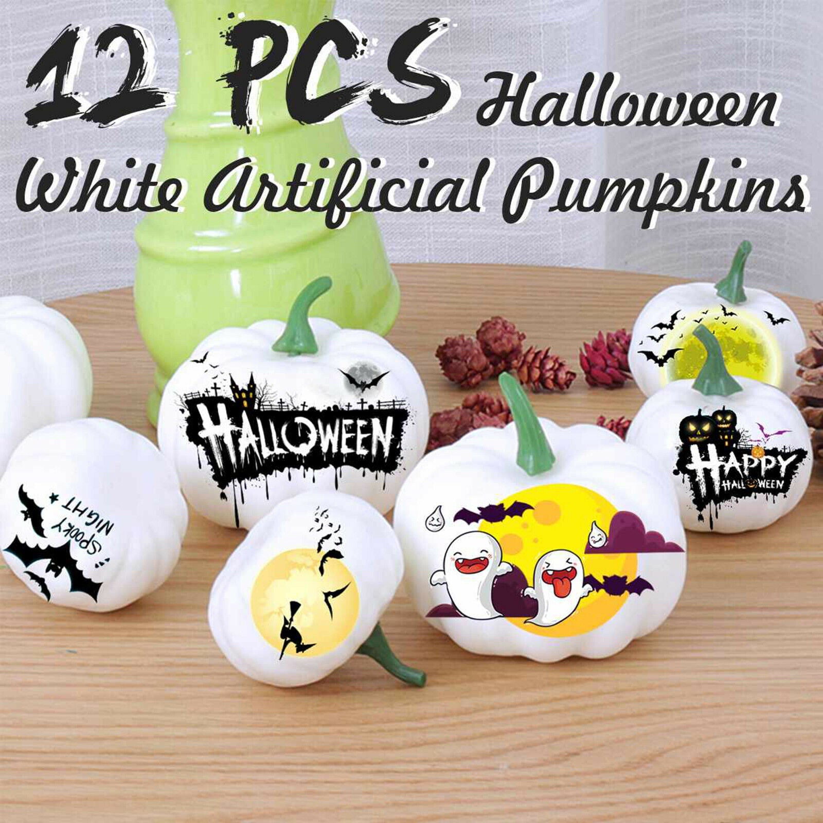 2X 12pcs Halloween Harvest Artificial White Pumpkins Bulk Thanksgiving Decor