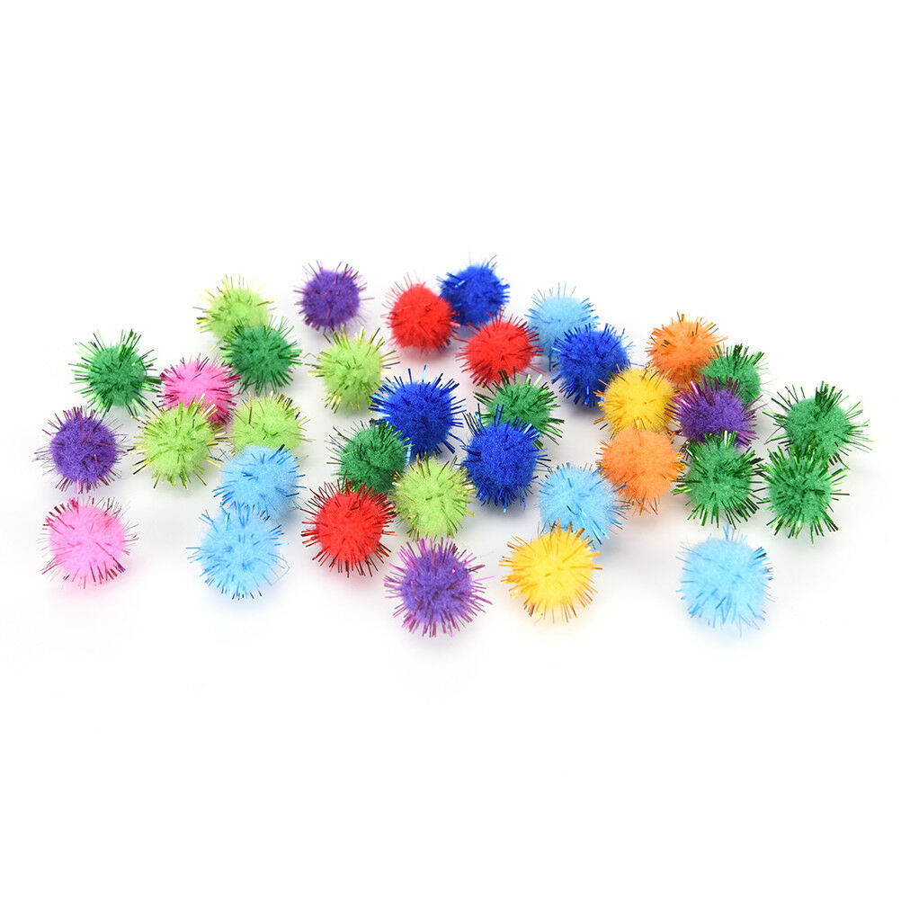 100X glitter tinsel pompom balls small pompoms ball cat puppy toys pet sup.l8