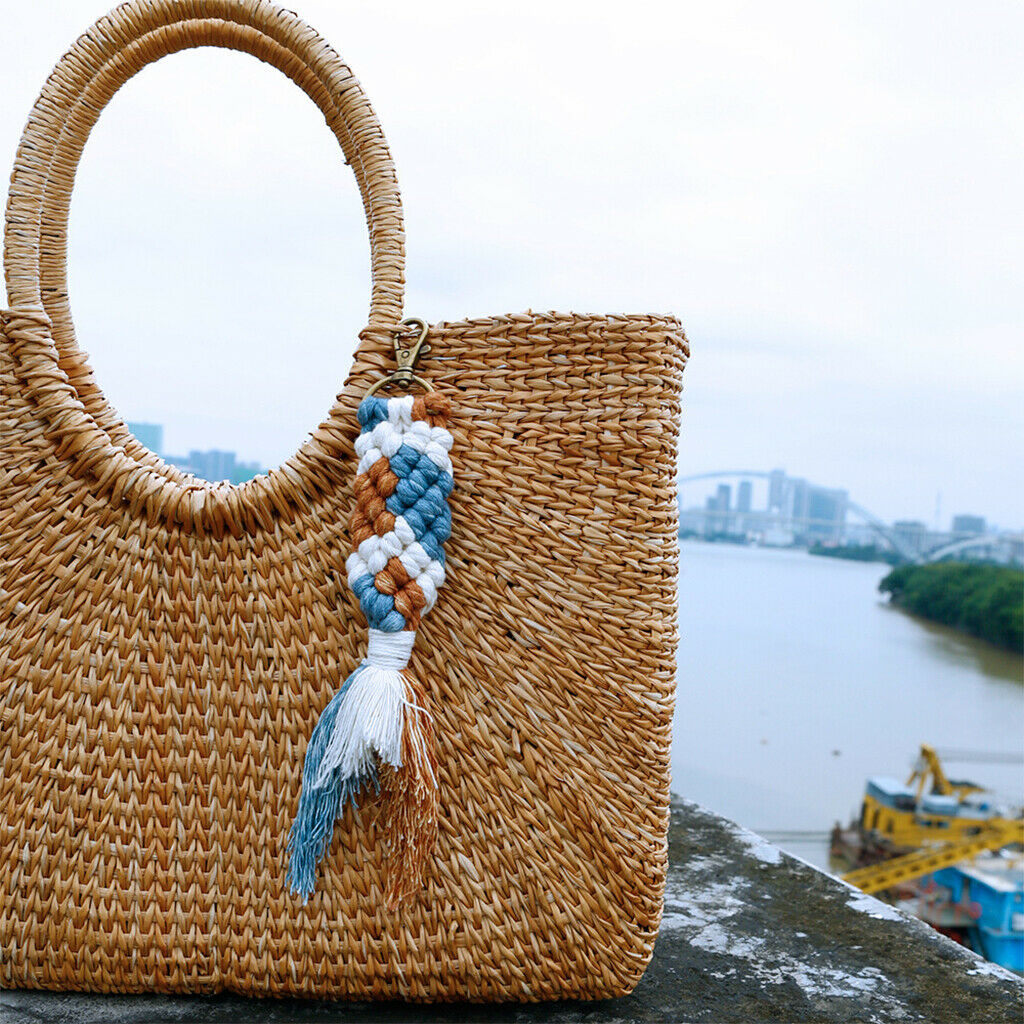 Macrame Keychain Lobster Clasp for Women Key Purse Phone Handbag Gray Coffee