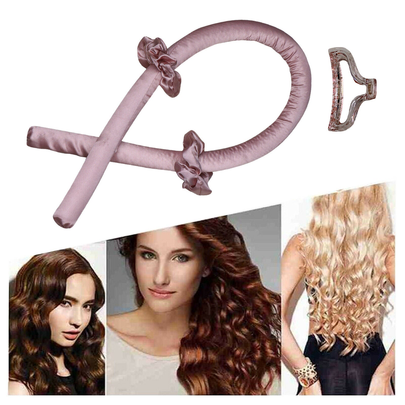 2x Heatless Curling Rod Headband Set Hair Rollers Hair Curlers DIY Pink