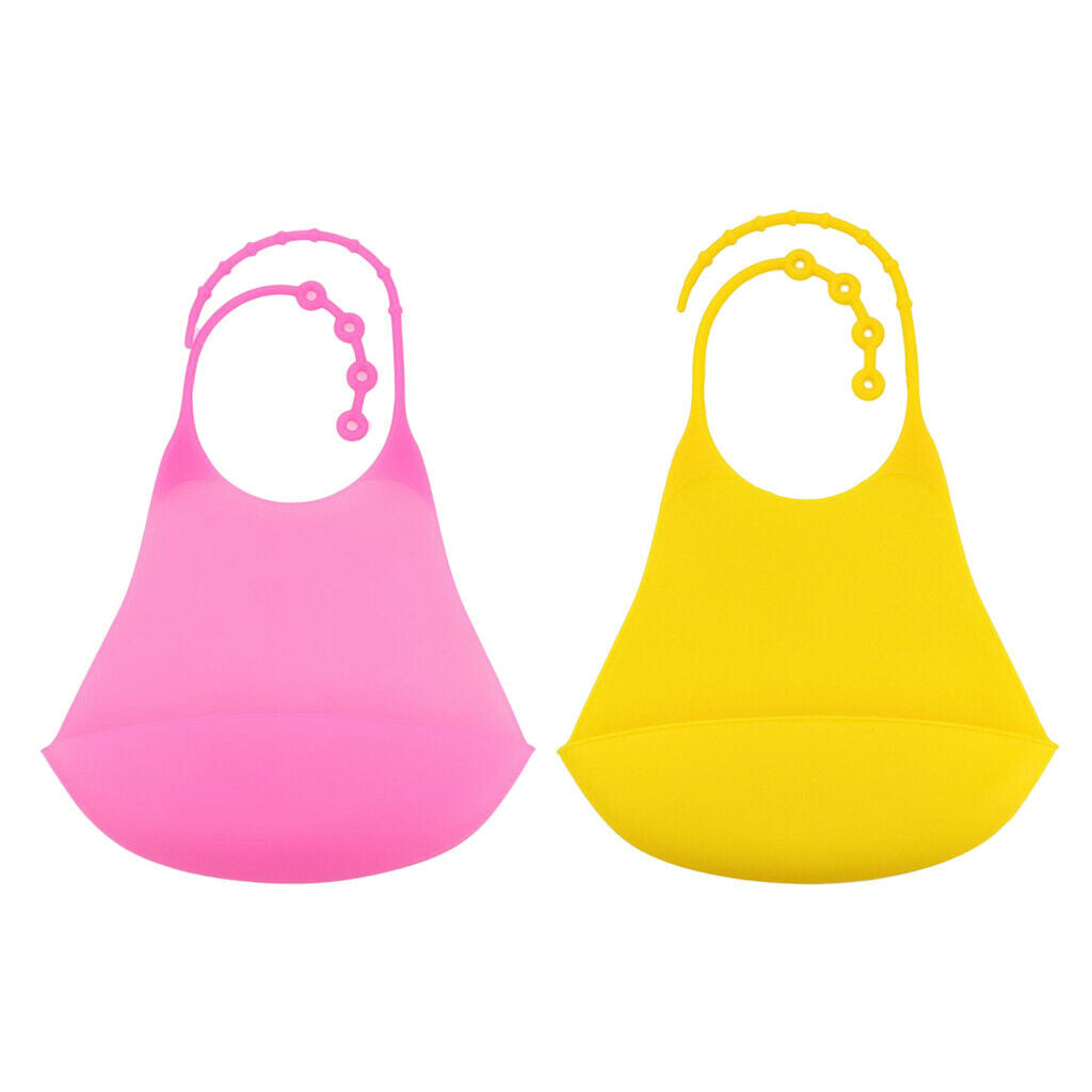 2 Pack Silicone Bib Mealtime Clothing Protector Waterproof Pink+Yellow