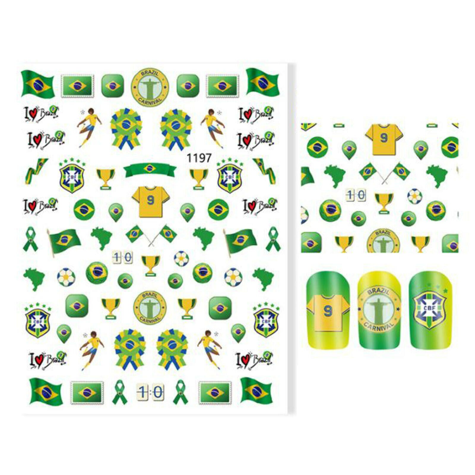 New 12 Sheets Football Elements Flag Nail Art Stickers Adhesive Decals DIY