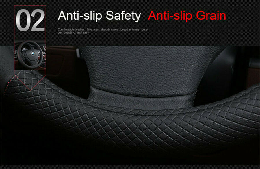 15''/38cm Car Steering Wheel Cover PU-Leather Breathable Anti-slip Black& red