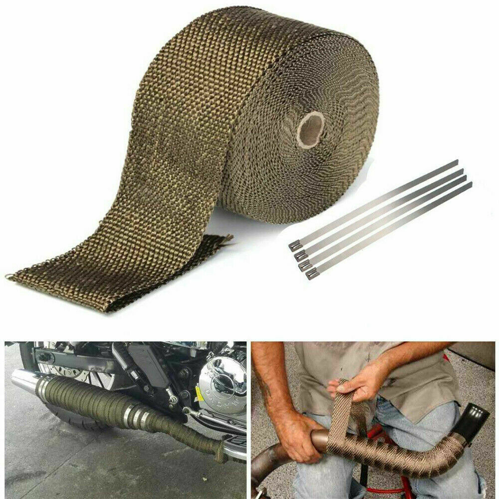 5M Titanium Pipe Header Manifold Exhaust Insulating Heat Wrap Tape With 4 Ties
