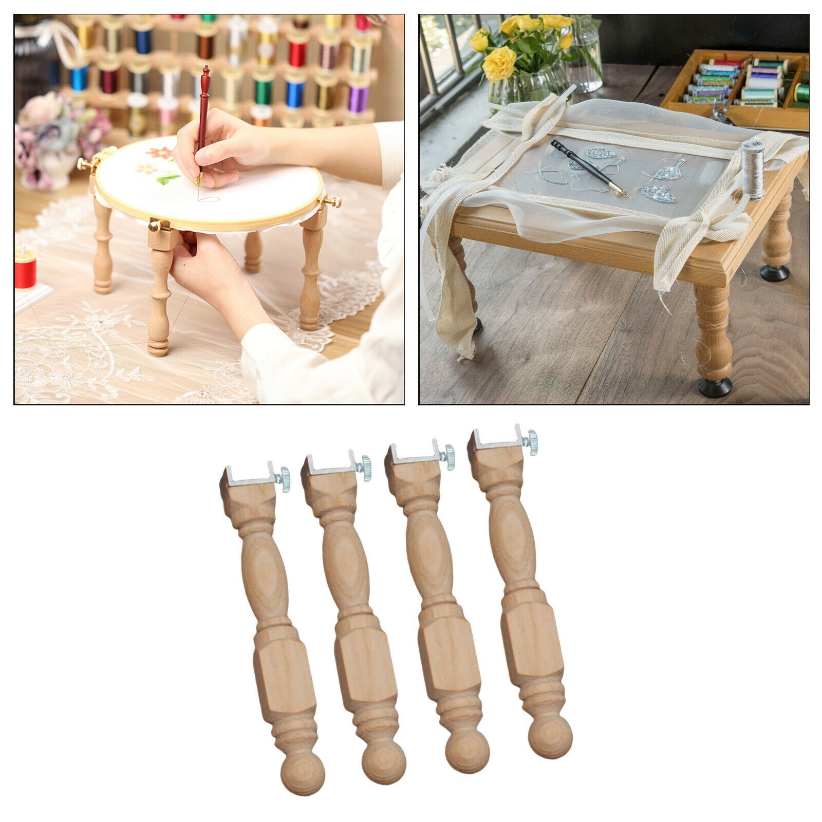 4x Cross Stitch Frame Tabletop Floor Stand Embroidery Sewing Hoop Leg Craft