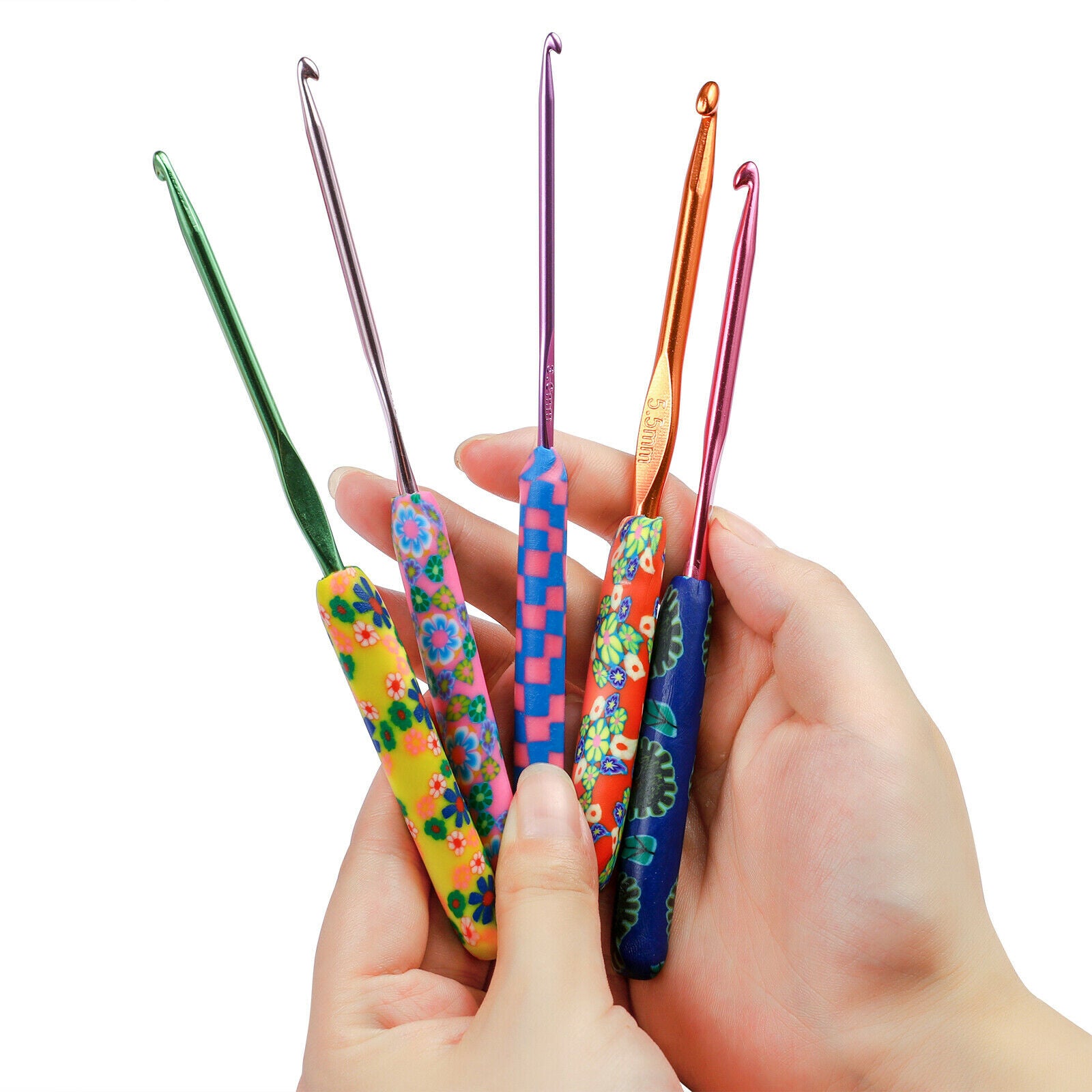 Crochet Hooks Set, 9 Pieces 2mm-6mm Soft Pottery Handles Yarn Knitting Needles