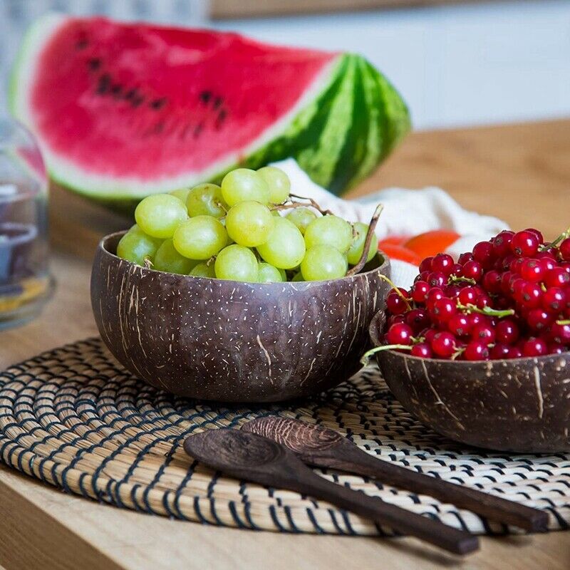 Coconut Bowls and Wooden Spoons for Serving Noodle,Pasta,Smoothie,Porridge,HG6Z5