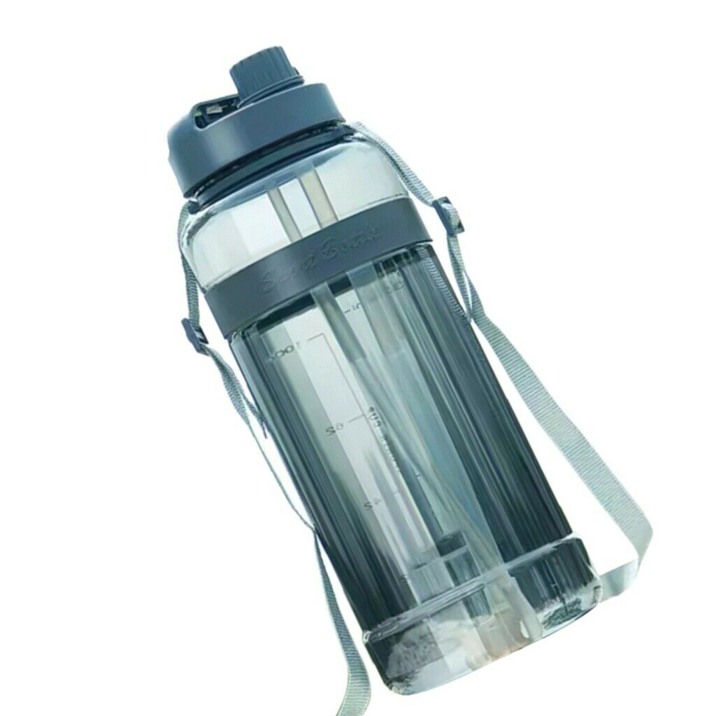3L Sport Water Bottle Carrying Loop Gym Large Capacity Bottle Dual Straw Gray