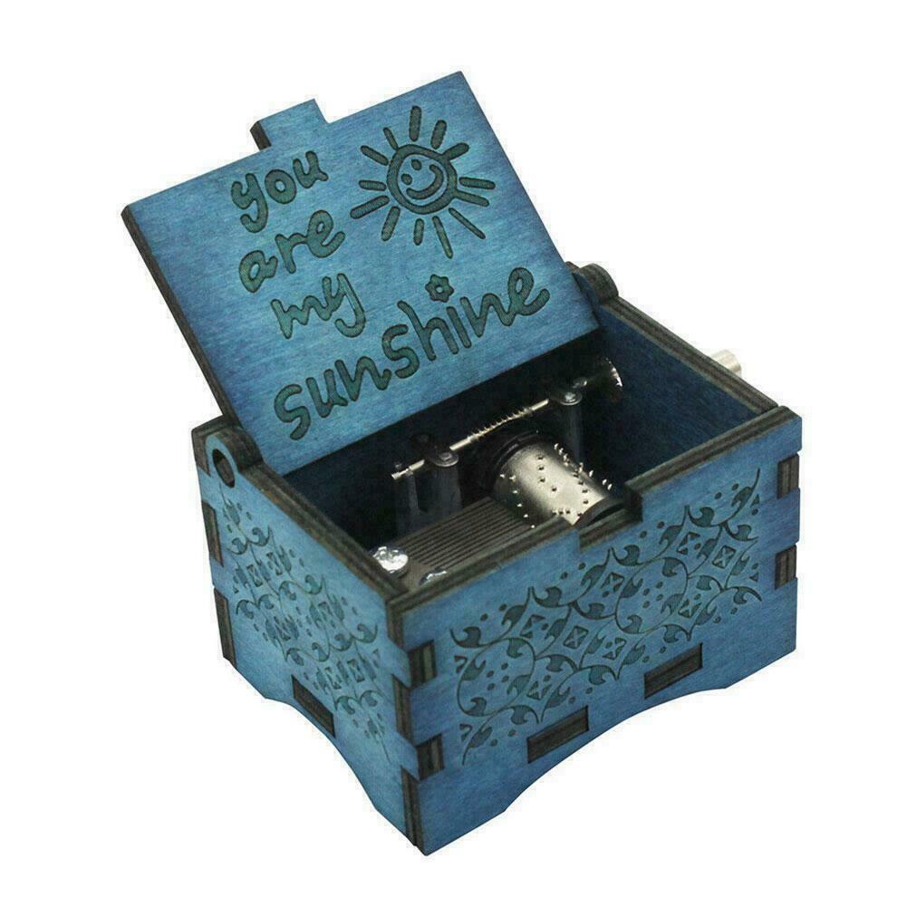 Music Box You are My Sunshine blue,Wooden Classic Music Crafts Crank Box