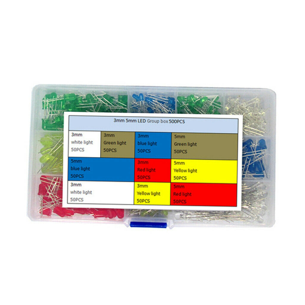 500 Piece Practical LED Light 3mm 5mm Assorted Kit LEDs Set 2-Pin Electronics