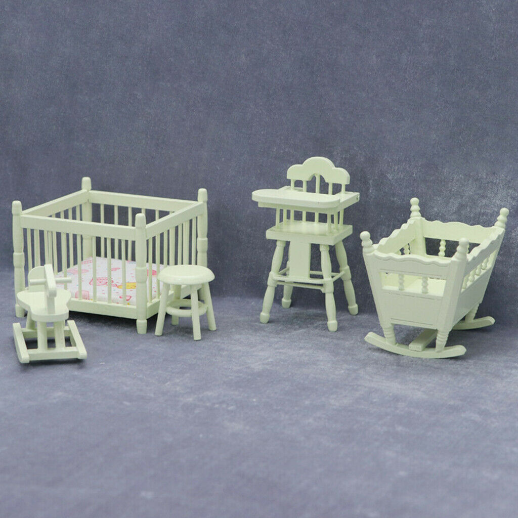 5Pcs 1/12 Mini Wood Bassinet Stool Accessories Simulation Scenery Decor