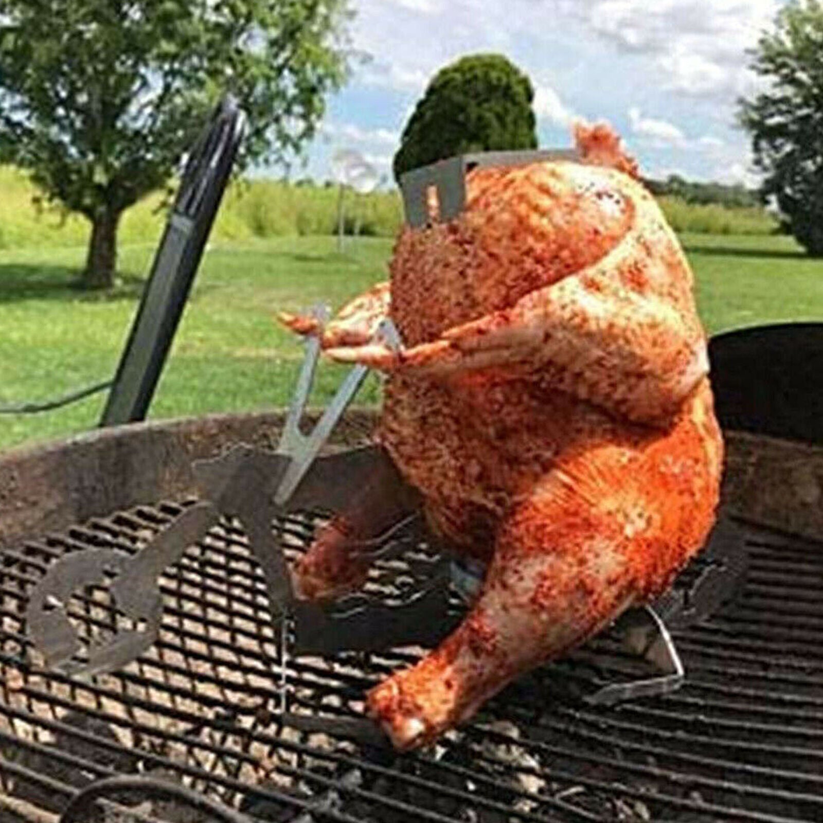 Steel Outdoor Chicken Stand-BBQ Portable grilling gift Father-Day HOT