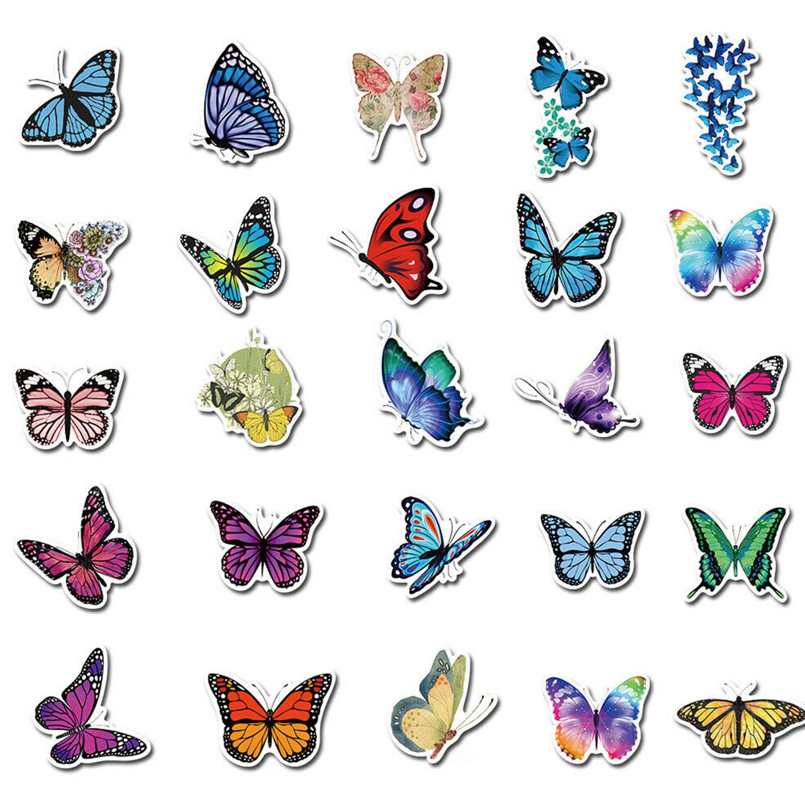 Colorful Butterfly Stickers 50 Pcs Decals for Water Bottle Laptop Luggage Crafts