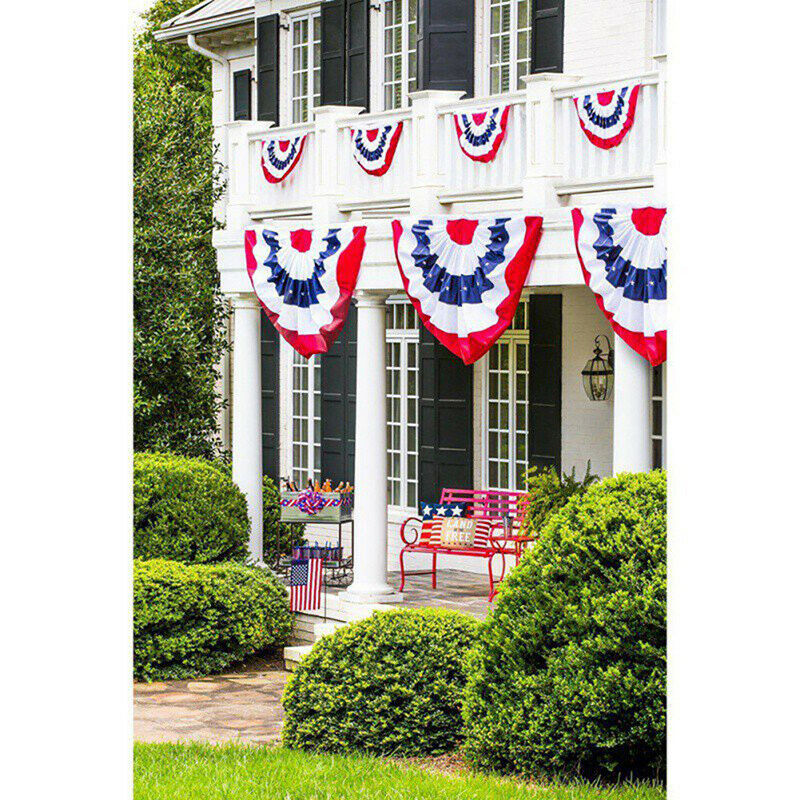 Printed Stripes Stars US Pleated Fan Bunting Half Banner Flag for July 4.l8