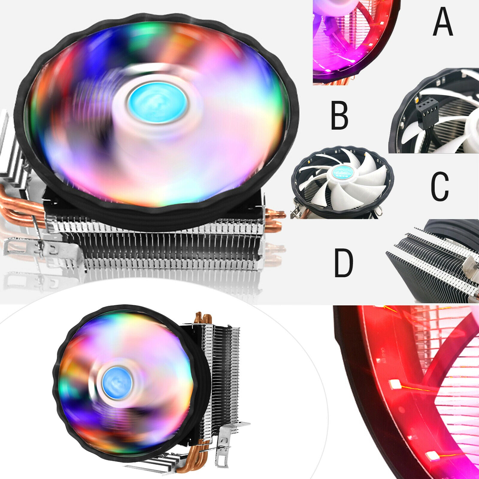 PC CPU Cooler Heatsink PWM RGB Fans for Intel LGA 775 1156 Spare Parts