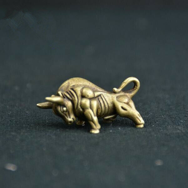 4pcs Chinese Pure brass Wall Street bull small statue