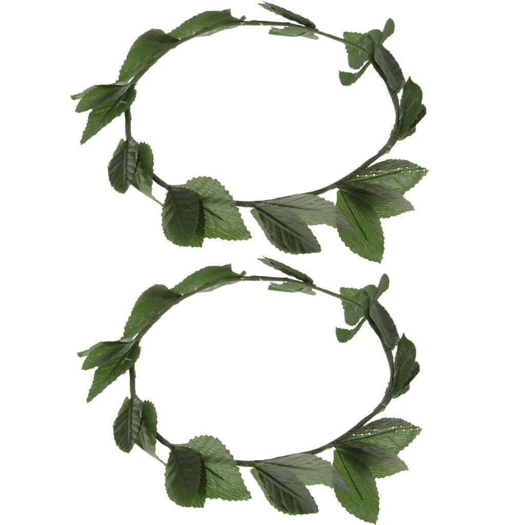 2pcs Greek Roman Goddess Headband Green Leaf Laurel Wreath Headwear Dressing up