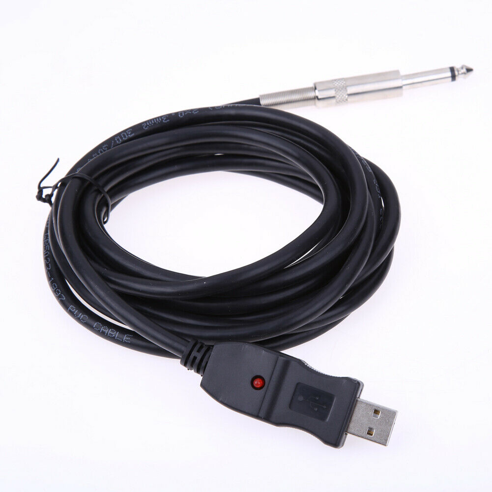 Guitar Bass 1/4'' 6.3mm To USB Link Connection Instrument Cable Adapter @