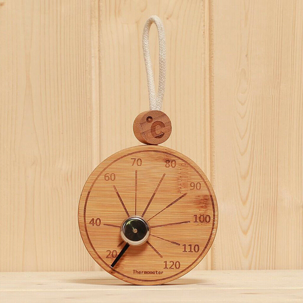 Bamboo Round Sauna Thermometer Hygrometer Celsius Temperature Measurement Meter
