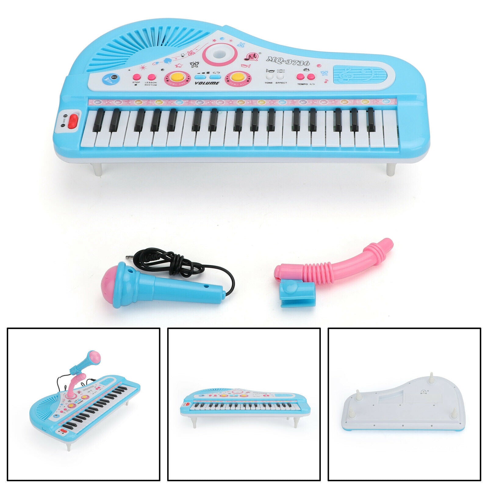 37 Keys Electronic Keyboard Music Kid Electric Piano + Mic & Adapter Blue CA
