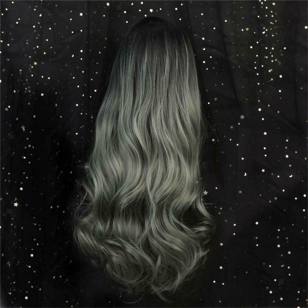 22'' Women Girl Cyan Heat Resistant Synthetic Fibre Long Curly Hair Full Wig