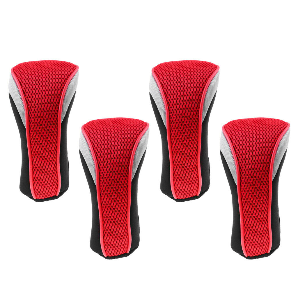 4Pcs Golf Club Head Cover Headcovers with Interchangeable Number Tags Red
