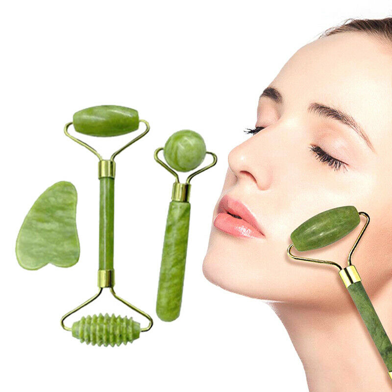 Guasha Facial Jade Roller Face Thin+Body Gua Sha Board Massager Tool SetB Tt