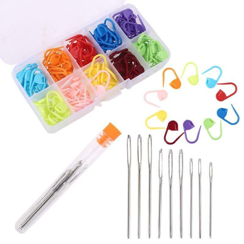 1 Set Metal Large-Eye Sewing Needles Knitting Stitch Counter Locking Marker Kit