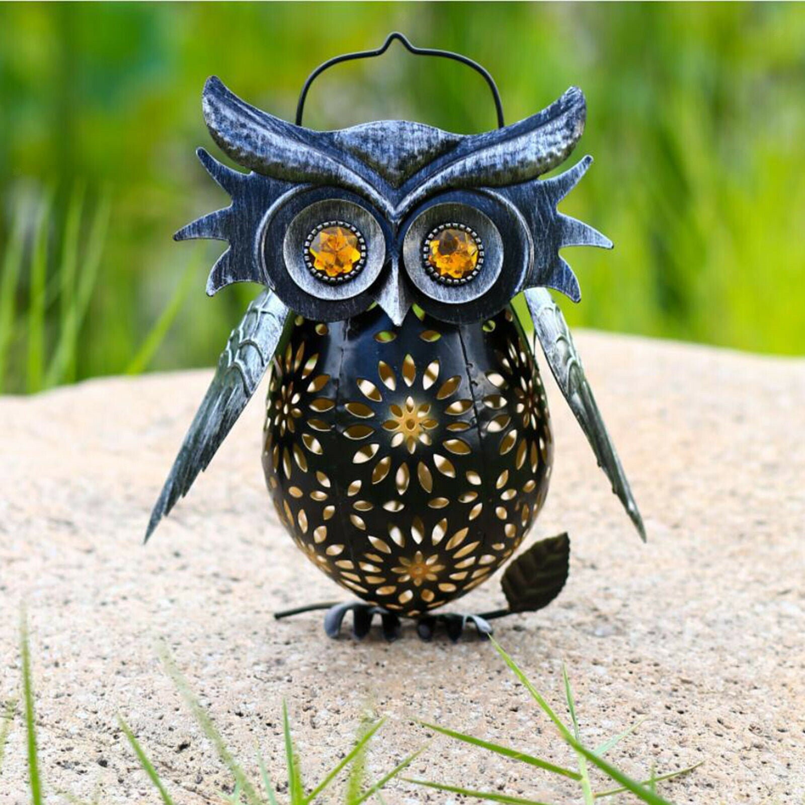 Solar Owl Lantern Light Decor Garden Walkway Yard Lawn Patio Warm White
