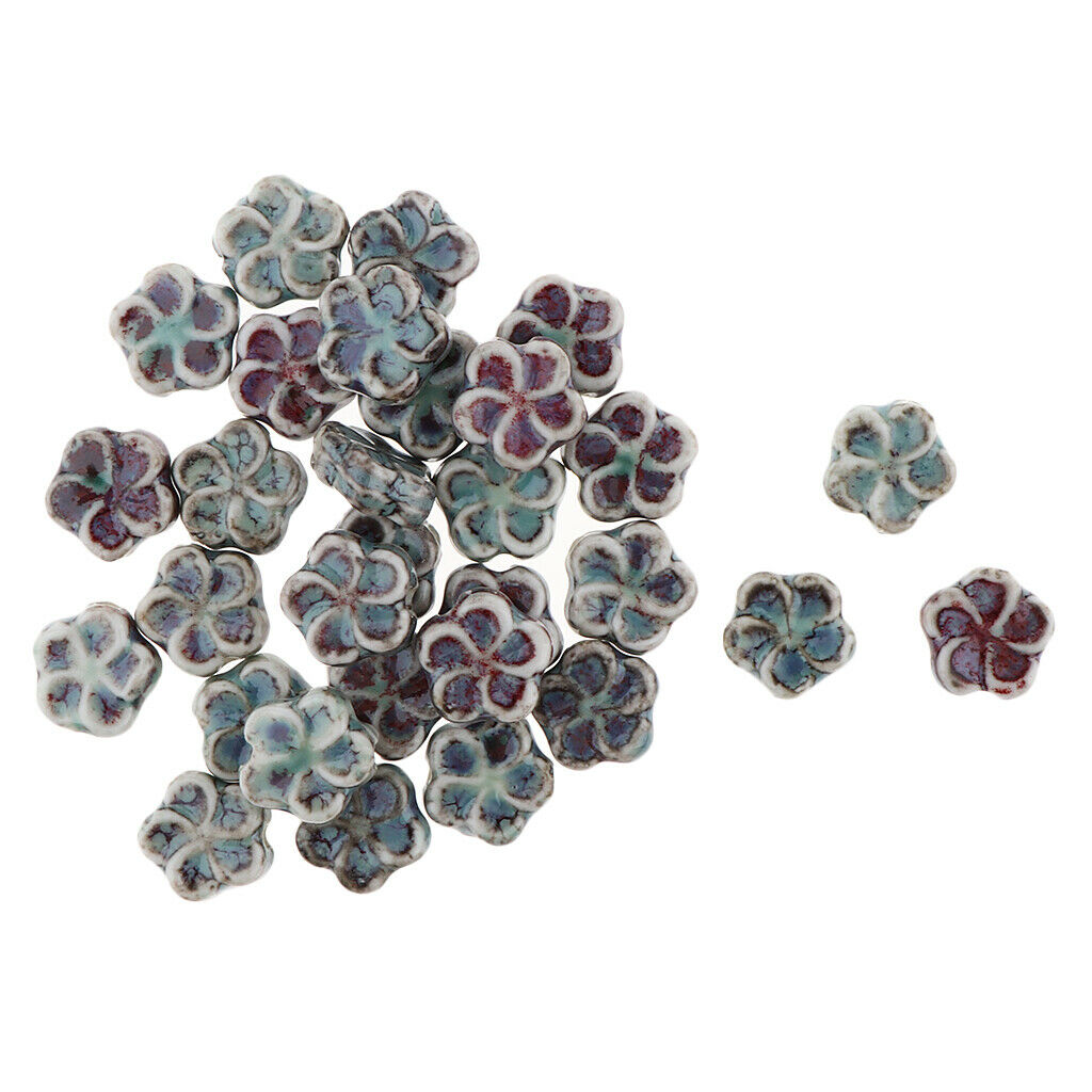 Prettyia 30Pcs Flat Flower Ceramic Spacer Loose Beads Porcelain Charms