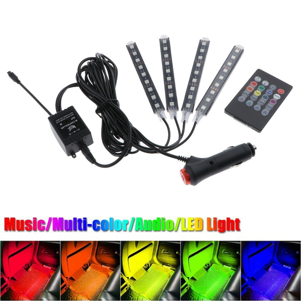 4x LED Strip 36 LEDs, LED Strip DIY Blue Color Under Dashboard Car Lighting With