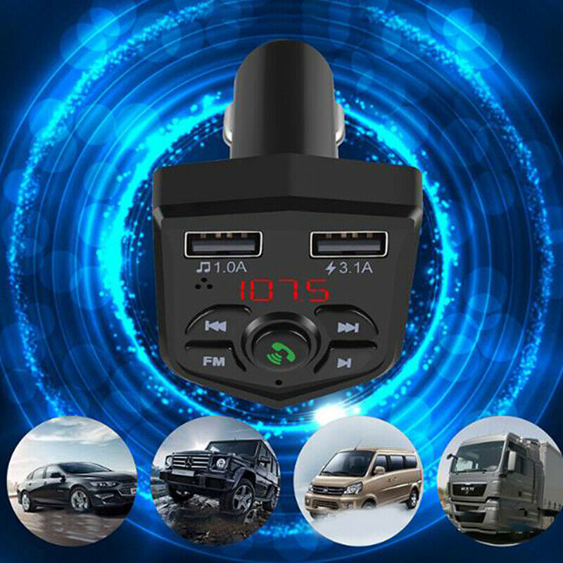 Car Kit Bluetooth 5.0 Handsfree Wireless FM Transmitter LCD MP3 Player USB C Ad