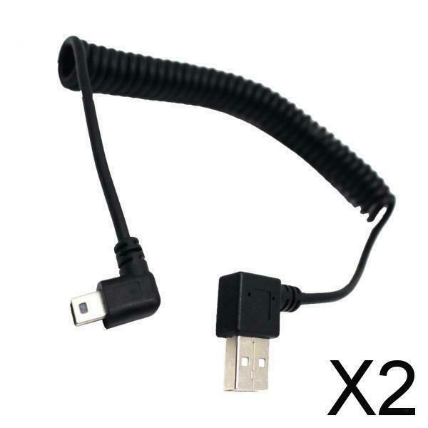 2X 90 Degree Angled, USB 2.0 A Male to Left Angle Mini B 5p Male Spring Cable